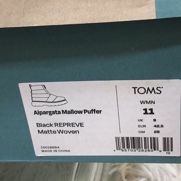 Toms Alpargata Mallow Puffer black boots NWT - Picture 15 of 15